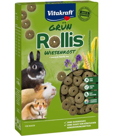 Vita power roller crispy rings supplementary feed for rodents with lucerne and meadow lies chest support digestion and tooth abrasion without adding sugar and grain (1x 500g) 500 g (1 Pack)