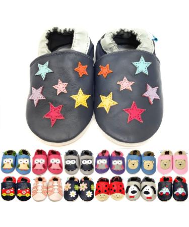 MiniFeet Premium Soft Leather Baby Shoes - BUY 4 PAIRS & GET 1 OF THEM FOR FREE ! - Toddler Shoes - 0-6 Months to 4-5 Years 0-6 Months Little Stars