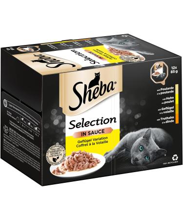Sheba Cats' Mass feed Selection in sauce 72 shells 12x85g (6 -pack) - cat feed wet poultry variation with poetde chicken poultry and turkey in sauce for adult cats 85 g (72 pack)