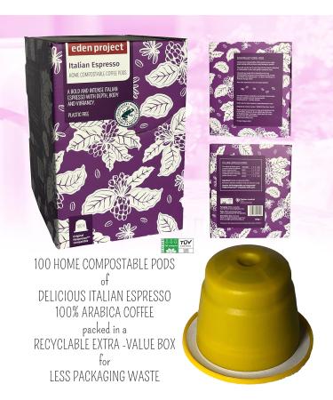 THE EDEN PROJECT 100 ITALIAN ESPRESSO Home Compostable Coffee Pods - Compatible with Nespresso Original system coffee machines - EXTRA VALUE 100 POD PACK Italian Espresso 100 count (Pack of 1) - Buy Online on GoSupps.com