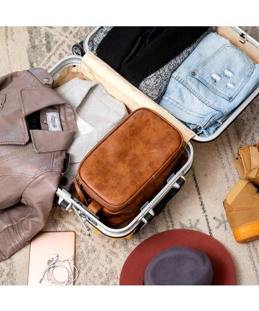 Elviros Men's Large PU Leather Toiletry Bag - Water-Resistant Travel Shaving Dopp Kit Organiser for Bathroom Toiletries - Brown Cosmetics Bag - Buy Online on GoSupps.com