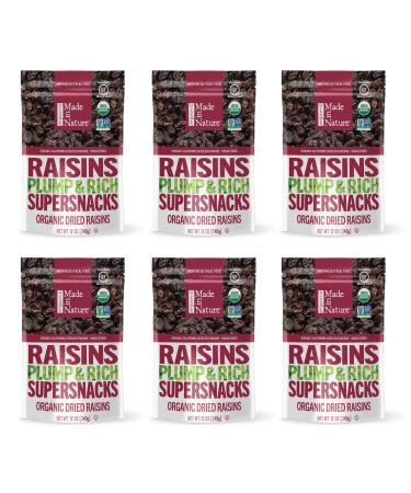 Made In Nature | Organic Dried Raisins | Non-GMO, Unsulfured Vegan Snack | 12 Ounce (Pack of 6)