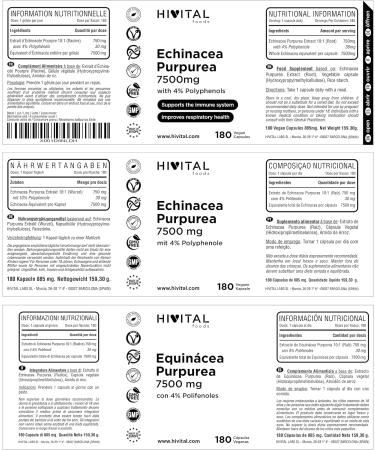 Echinacea 7500 mg - 180 Vegan Capsules | Boost Immunity & Support Respiratory Health | 4% Polyphenols - Buy Online on GoSupps.com