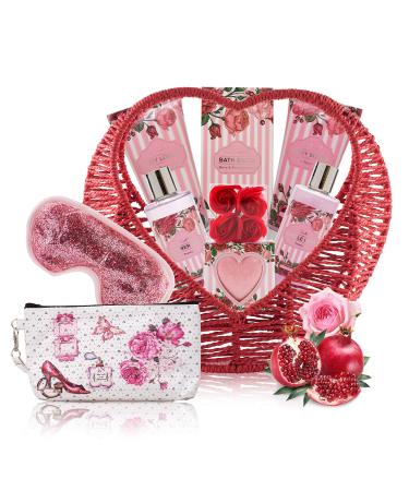 Se Sentir Mothers Day Spa Gift Baskets for Women | Birthday Gifts Set Ideas for Her in Rose Pomegranate Essence |14 Pc Relaxing At Home Spa Kit w. Body Lotion  Bath Bomb  Bubble Bath  Eye Mask  Pouch..