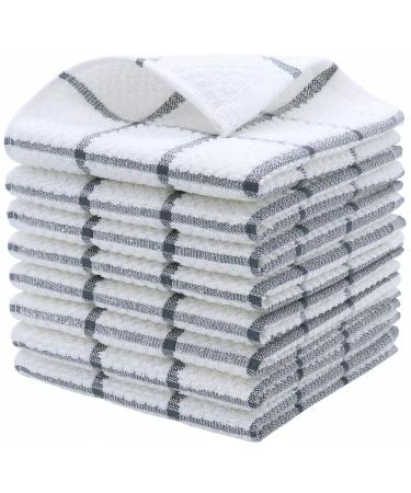 Cotton Grid Dish Cloths, Terry Cleaning Rags, 12 x 12 Inches, Light and Soft, Quick Drying Dish Rags, 8pc/Set (Grey)