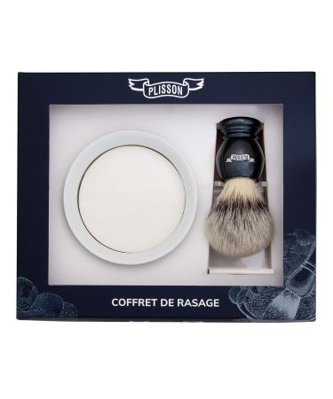 Plisson shaving set for shaving brush mother of pearl white pearl grey made of white fiber.