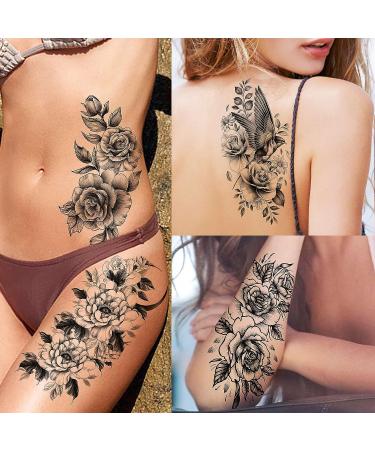 67 Sheets Realistic Black Flower Temporary Tattoos for Women - Waterproof 3D Rose, Peony, and Floral Designs | Long-Lasting Fake Tattoos for Arm, Thigh, Adults - Buy Online on GoSupps.com