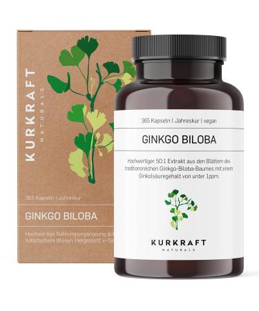 Kurkraft Ginkgo Biloba 6000-365 capsules without separating agent - 50: 1 extract - Flavonglycosides + ginkgolide -terpenlactone - under 1ppm ginkgolic acid - vegan