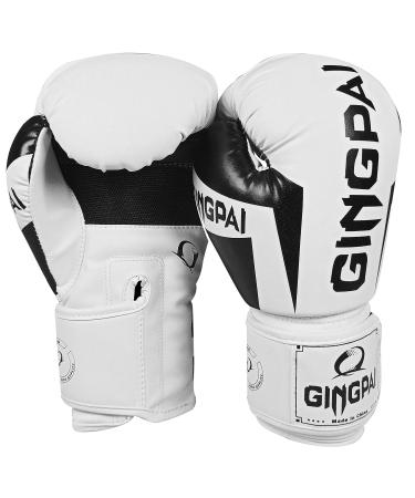GINGPAI Boxing Gloves for Men Women,Leather Boxing Gloves for Punching Bag,Kickboxing,Muay Thai Fighting Gloves white - black 8oz