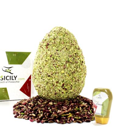DOSICILY.COM DOSICILY - Sicily Pistachio Egg with Granella 700 g + Pistachio Cream 190 g - Fine White Chocolate and Pure Pistachio Paste