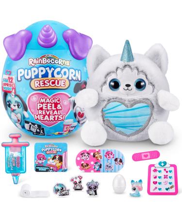 Rainbocorns Puppycorn Rescue Surprise Miss T the Husky - Collectible Plush - Over 12 Surprises Peel and Reveal Heart Stickers Syringe Slime Ages 3+ (Husky) 9.06 x 7.87 x 11.02 inches Husky (Miss T) Single