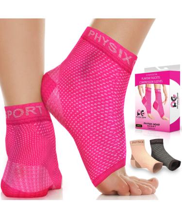 Physix Gear Plantar Fasciitis Support Compression Ankle Socks for Men & Women - Best Toeless Arch Compression Foot Sleeve for Achilles Support Heel Spurs Arch Foot & Ankle Swelling XXL-UK Mens 11.5-15 | Womens 8-11.5 1 Pair - Pink
