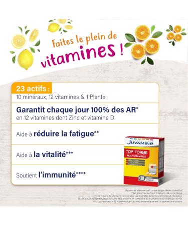 JUVAMINE - Top form - 12 Multivitamins & 10 Minerals - Vitality - Tone - Helps Reduce Fatigue - Supports Immunity - 1 Month Program - 30 tablets - Made in France - Buy Online on GoSupps.com