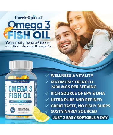 PURELY OPTIMAL Omega 3 Fish Oil 2400mg - 120 Softgels | Premium Fish Oil Supplement - Buy Online on GoSupps.com