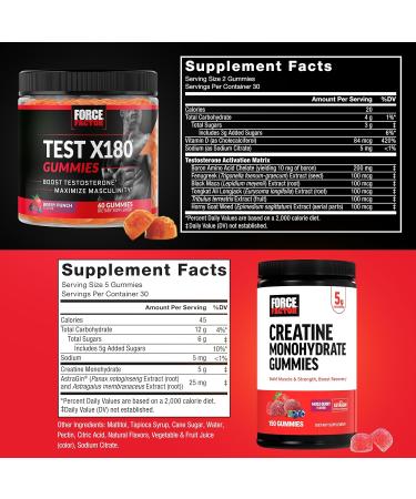 Force Factor Creatine Gummies 5 Grams Creatine Monohydrate for Muscle Gain Mixed Berry Test X180 Gummies Testosterone Booster for Men with Tongkat Ali Berry Punch 60 Gummies 1-Pack - Buy Online on GoSupps.com
