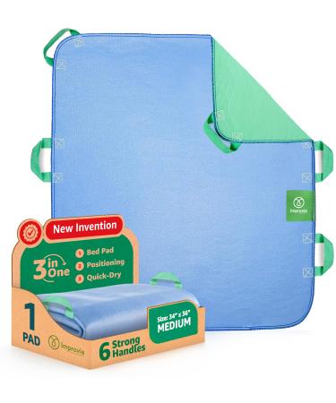 Improvia positioning bed pad with handles- fast drying 6-hand incontinence bed inlays- washable waterproof reusable pads for older people bedridden transfer & 34x36- 6 handles - Buy Online on GoSupps.com