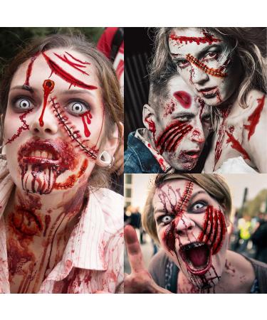 VANTATY 215+ PCS 30 Sheets 3D Fake Scars Tattoo Temporary Halloween Makeup Kit  Fake Stitches Tattoos Cut Scary Face Wound Blood Chucky Scars Tatoos For Kids Women Men Boys Girls Zombie Makeup Sticker - Buy Online on GoSupps.com