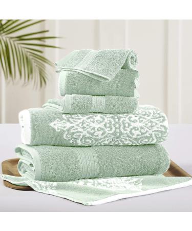 Amrapur Overseas | Artesia Damask 6 Piece Reversible Yarn Dyed Jacquard Towel Set (Sage)