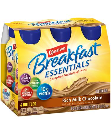 Carnation Breakfast Essentials Ready-to-Drink, Rich Milk Chocolate, 8 FL OZ Bottle (Pack of 6) (Packaging May Vary)