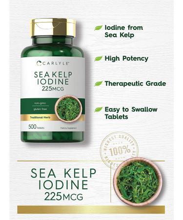 Sea Kelp Iodine 225mcg | 500 Tablets Non-GMO Gluten Free | Traditional Herb Supplement by Carlyle - Buy Online on GoSupps.com