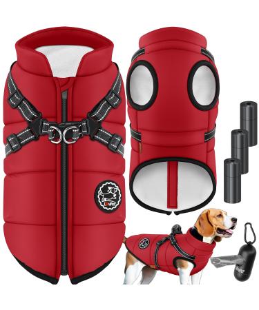 Lovpet dog jacket dog coat with dishes including 45 pieces of feces bag + donor dog winter vest lined waterproof padded vest with chest strap reflectors D-ring 3xl bordeaux red 3xl bordeaux red