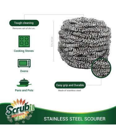 SCRUBIT 6 Pack Stainless Steel Scourers - Kitchen Scrubber Pads for Dishes, Pots, Pans, Ovens - Tough Cleaning Solution - Buy Online on GoSupps.com