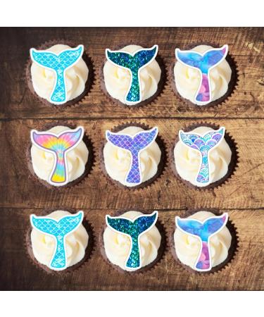 12 Mermaid Tails Wafer Cupcake Toppers (PRECUT Optional) Edible Cupcake Toppers - Stand Up Wafer Cake Decorations (PRECUT) - Buy Online on GoSupps.com