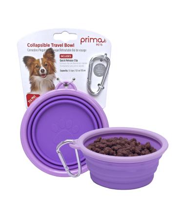 Prima Pet Collapsible Silicone Food and Water Travel Bowl with Clip for Dog and Cat, Small (1.5 Cups) SMALL (1.5 CUPS) PURPLE