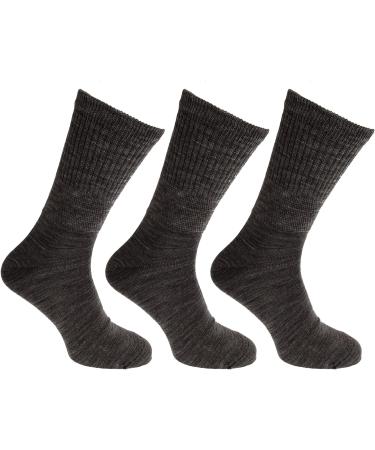 Mens Diabetic Extra Wide Socks - 3 Pack, Charcoal, Size 7-12 US | Lambs Wool Blend - Buy Online on GoSupps.com