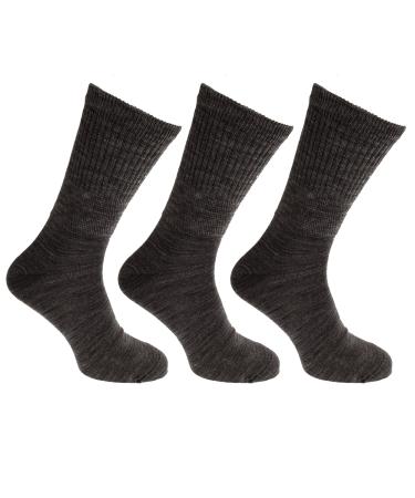 Mens Lambs Wool Blend Diabetic Extra Wide Socks (3 Pairs) 7 - 12 US Charcoal
