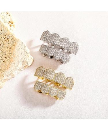 Hip Hop 4 Teeth Grills with Iced Out Zircon Halloween Cosplay Party Tooth Rapper Gift for Women Men Silver - Buy Online on GoSupps.com