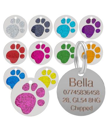 Quality Black 25mm Glitter Paw Design Pet Id Tag Dog Cat Free Engraving and P&P - Buy Online on GoSupps.com