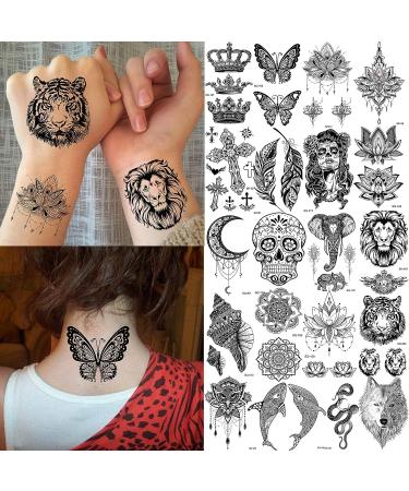 Yezunir 86+ PCS Black Lotus Temporary Tattoos for Women - Tribal Elephant, Wolf, Lion, Snake, Turtle, Feather, Butterfly, Mandala Flower - Bohemia Tattoo Sticker Set for Adults - Buy Online on GoSupps.com