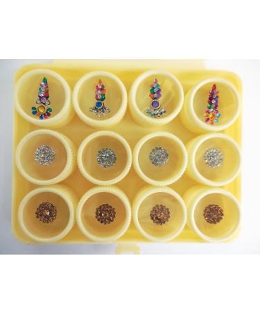 12 Combo Bindi Box Crystal Bindis Bridal face Jewels - Gold Silver and Multicolor Combo Silver,Gold,Multi - Buy Online on GoSupps.com