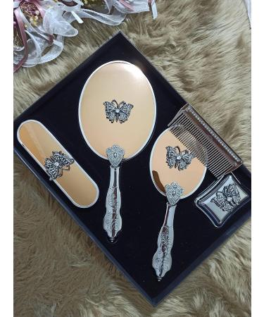 Vintage Antique Makeup Vanity Mirror Comb Hair Brush Set | Gold Hand Face Beauty Mirror | Antique Vanity Set - Buy Online on GoSupps.com