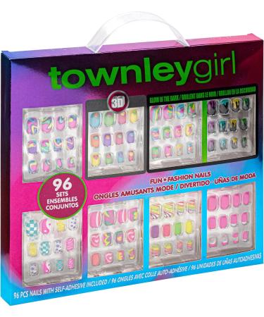 Townley Girl 96 Pcs Stick on Nails Set | 3D and Glow-In-Dark Press- On Nail Sets for Girls | Self-Adhesive Artificial Nails Rainbow - Buy Online on GoSupps.com