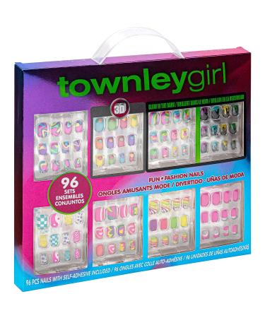 Townley Tween 96 Pcs Press-On Nails Set with 3D & Glow-In-Dark False Nails - Pre-Glue Acrylic Kit for Tweens - Perfect for Gifts, Parties, Sleepovers! - Buy Online on GoSupps.com