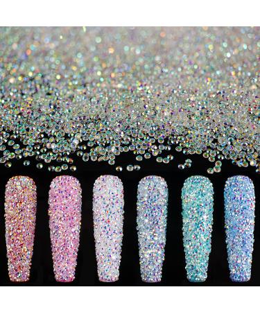15000Pcs Ultra Mini 1.2mm AB Diamond Beads Glass Sand Shine Rhinestones Iridescent Crystals Long Lasting Like Swarovski for Nail Art 3D Decorations DIY Crafts with 2Pcs Triangle Trays by BELLEBOOST 15000PCS 1.2mm Crystals