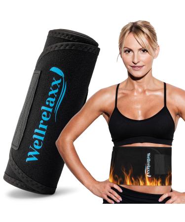 Wellrelaxx abdominal girdle women with a strong adhesive Velcro - sweat belt up to 115cm - Waist coach women belly path - belly belt with cell phone pocket - kidney belt - back band L black