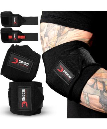 DMoose Elbow Wraps for Weightlifting, Bench Press, Cross Training & Powerlifting for Men and Women - 40" Nylon (1 Pair) Elbow Straps - Increases Stability of Joints and Supports Injury Recovery Black.