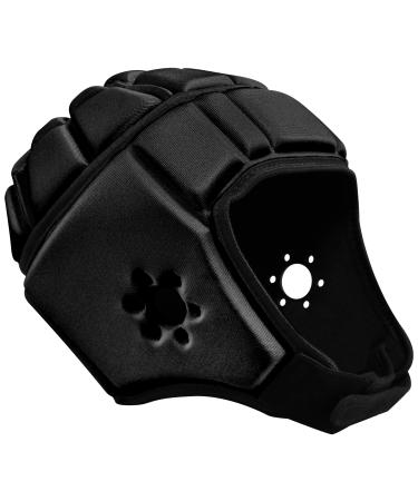 EliteTek Soft Padded Headgear - 7v7 Soft Shell - Rugby - Flag Football Helmet - Soccer Goalie - Youth & Adult Sizing Black Medium