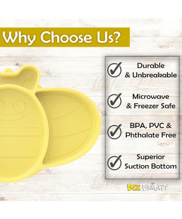 Bee Bright Baby Non-Slip Silicone Suction Plate - Yellow | Toddler Feeding Plate with Suction, Dishwasher Safe - Buy Online on GoSupps.com