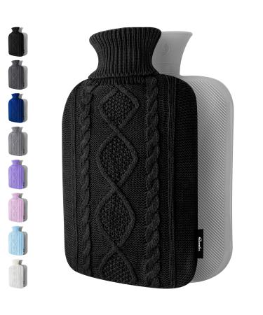 Hot Water Bottle with Cover - Premium Soft Knitted Cover - 1.8l Large Capacity - Hot Water Bag for Pain Relief Neck and Shoulders Back & Cosy Nights - Great Gift for Women (Black)
