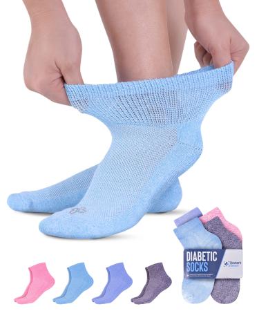 Doctor's Select Diabetic Socks for Men and Women - 4 Pairs | 1/4 Length Diabetic Socks Women | Mens Diabetic Socks Large Light Blue, Blue, Purple, Pink