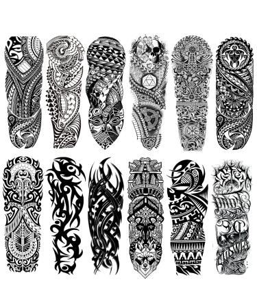 Kotbs Fake Tattoos Sleeve Women  12-Sheet Black Totem Arm Sleeve Temporary Tattoos  Waterproof Large Full Arm Temporary Sleeve Tattoos for Men Adults Totem Sleeve Tattoos (12 Sheets)
