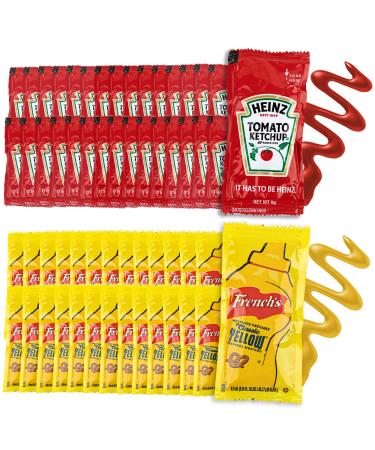 Grab-n-Go Condiment Packs - 100 Single Serve Pouches of Each: Ketchup and Mustard- Great for Picnics, Boxed Lunch, BBQ, Travel, Picnic and Parties (200 Condiment Packets Total)