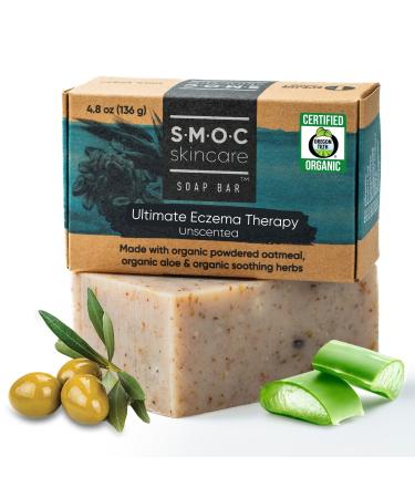 Certified Organic Eczema Soap for Face & Body Unscented with Oatmeal Aloe Extra Virgin Olive Oil & Cocoa Butter - Soap for Dermatitis Psoriasis Sensitive Dry Skin - For Adults & Children (1)