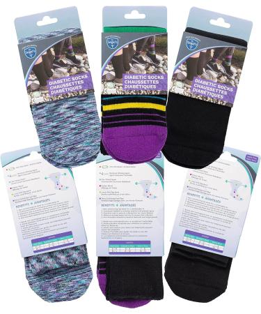 Dr. Segal's Non Binding Socks - 3pk M/L - Multi Stripe Cosmic Purple - Black - Purple - Medium/Large (3 Pair) - Buy Online on GoSupps.com