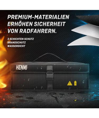 HENMI Ebike Battery Bag - 1000 C Fireproof Storage & Transport | Safe Charging 49x15x15 cm - Buy Online on GoSupps.com
