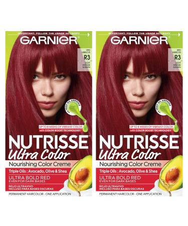 Garnier Hair Color Nutrisse Ultra Color Nourishing Creme, R3 Light Intense Auburn (Red Hibiscus) Permanent Hair Dye, 2 Count (Packaging May Vary)